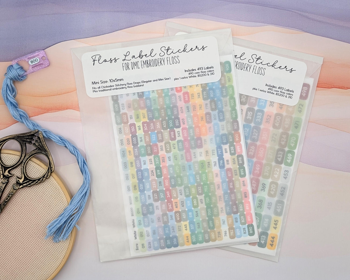 Mini DMC Floss Color Labels for Floss Drops & Traditional Bobbins - Set of 493 stickers