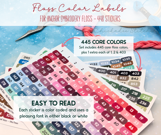 Anchor Floss Color Labels for Bobbins and Floss Drops - Set of 448 stickers