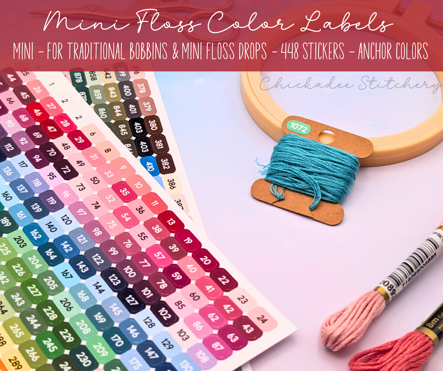 Anchor Floss Color Labels for Bobbins and Floss Drops - Set of 448 stickers