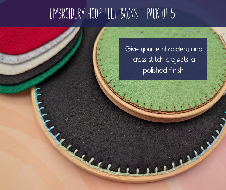 Embroidery Hoop Felt Backs with Pre-Cut Blanket Stitch Holes - Pack of 5
