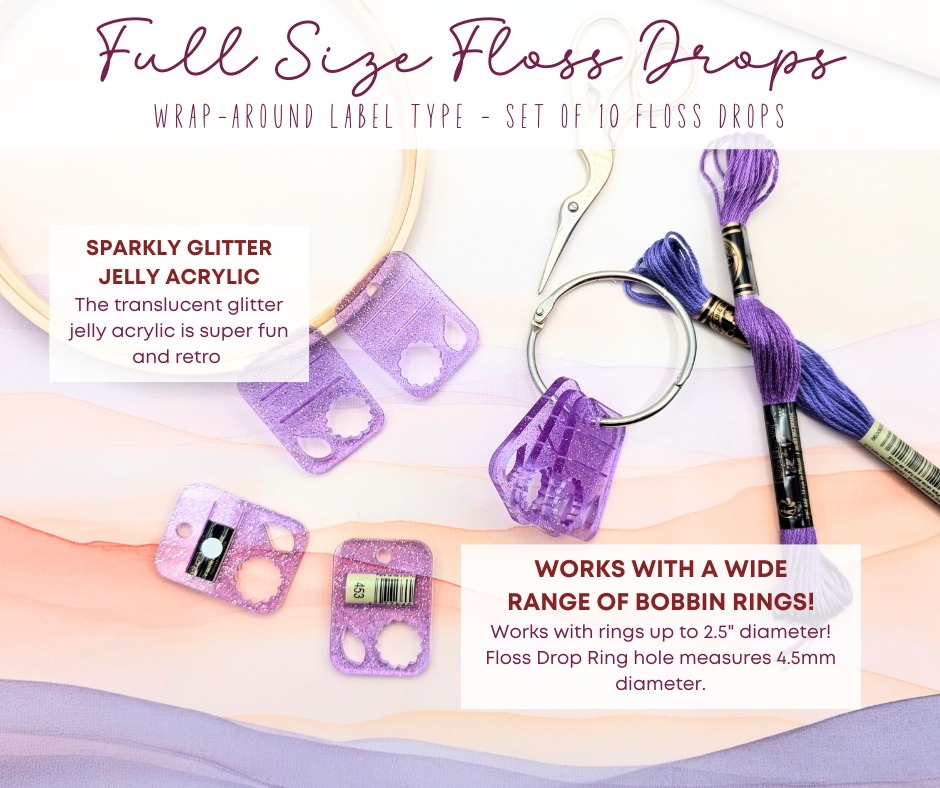Floss Drops - Set of 10 - Full Size Wrap-Around Label Style with Partial Threads Holder