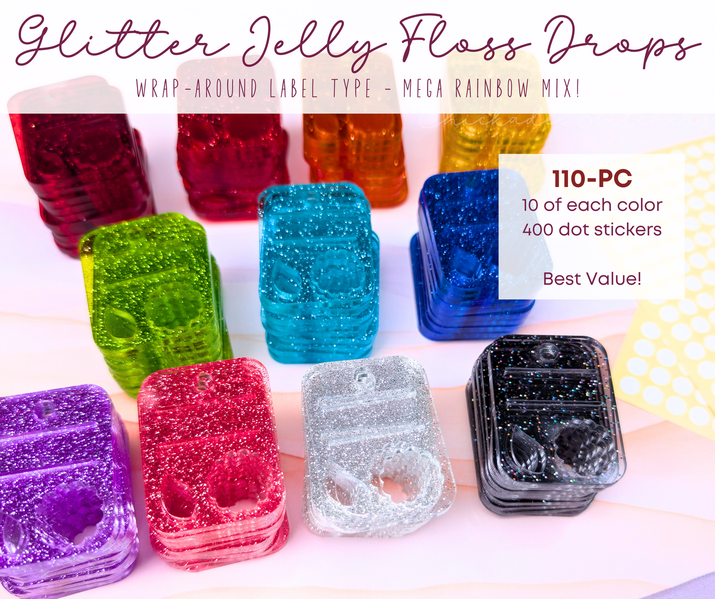 Bulk Glitter Jelly Acrylic Floss Drops: Mega Rainbow Mix