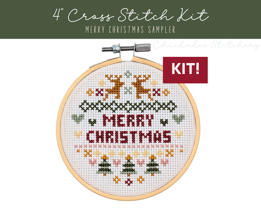 Merry Christmas Sampler 4" Cross Stitch Kit