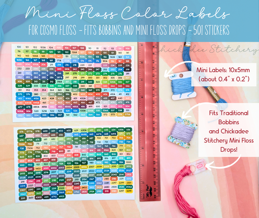 COSMO Floss Color Stickers: 501 Glossy Vinyl Labels for Floss Drops
