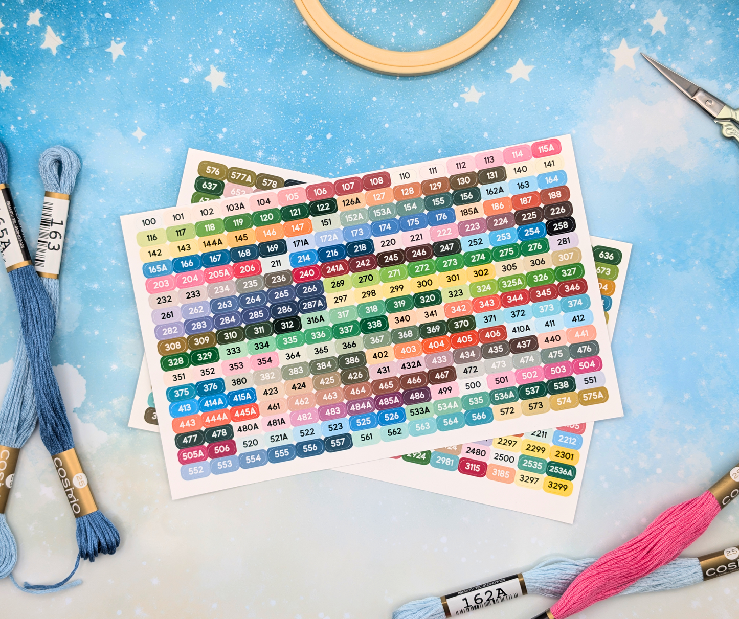 COSMO Floss Color Stickers: 501 Glossy Vinyl Labels for Floss Drops