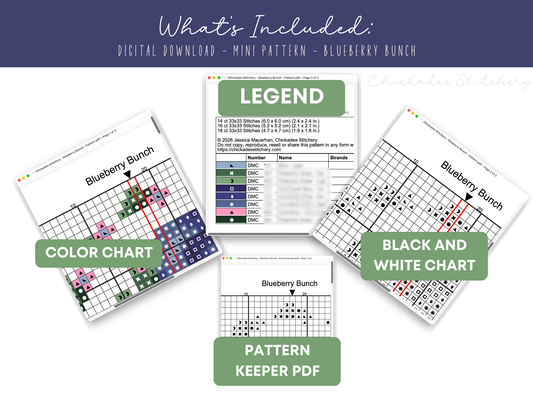 Blueberry Bunch - Mini Cross Stitch Pattern Digital Download