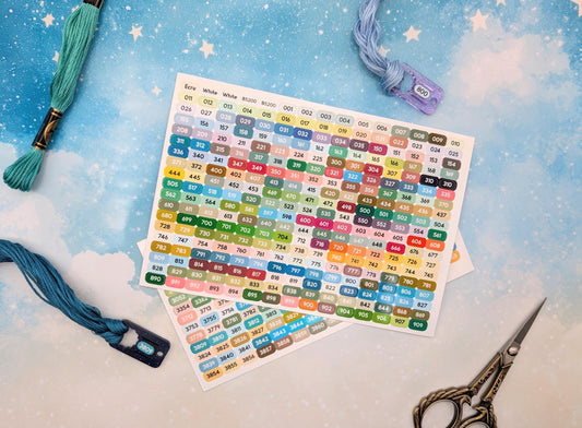 Mini DMC Floss Color Labels for Floss Drops & Traditional Bobbins - Set of 493 stickers