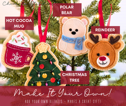 Sugar Cookie Felt Ornament Kits: Reindeer, Polar Bear, Christmas Tree, Hot Cocoa Mug