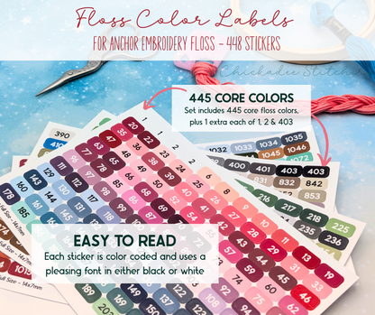 Anchor Floss Color Labels for Bobbins and Floss Drops - Set of 448 stickers