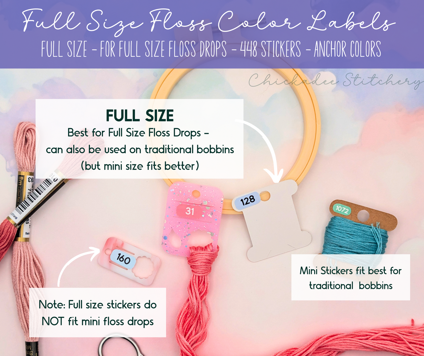 Anchor Floss Color Labels for Bobbins and Floss Drops - Set of 448 stickers