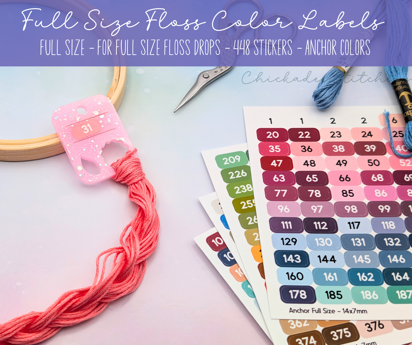 Anchor Floss Color Labels for Bobbins and Floss Drops - Set of 448 stickers