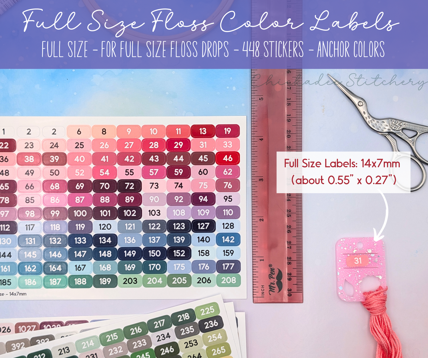 Anchor Floss Color Labels for Bobbins and Floss Drops - Set of 448 stickers
