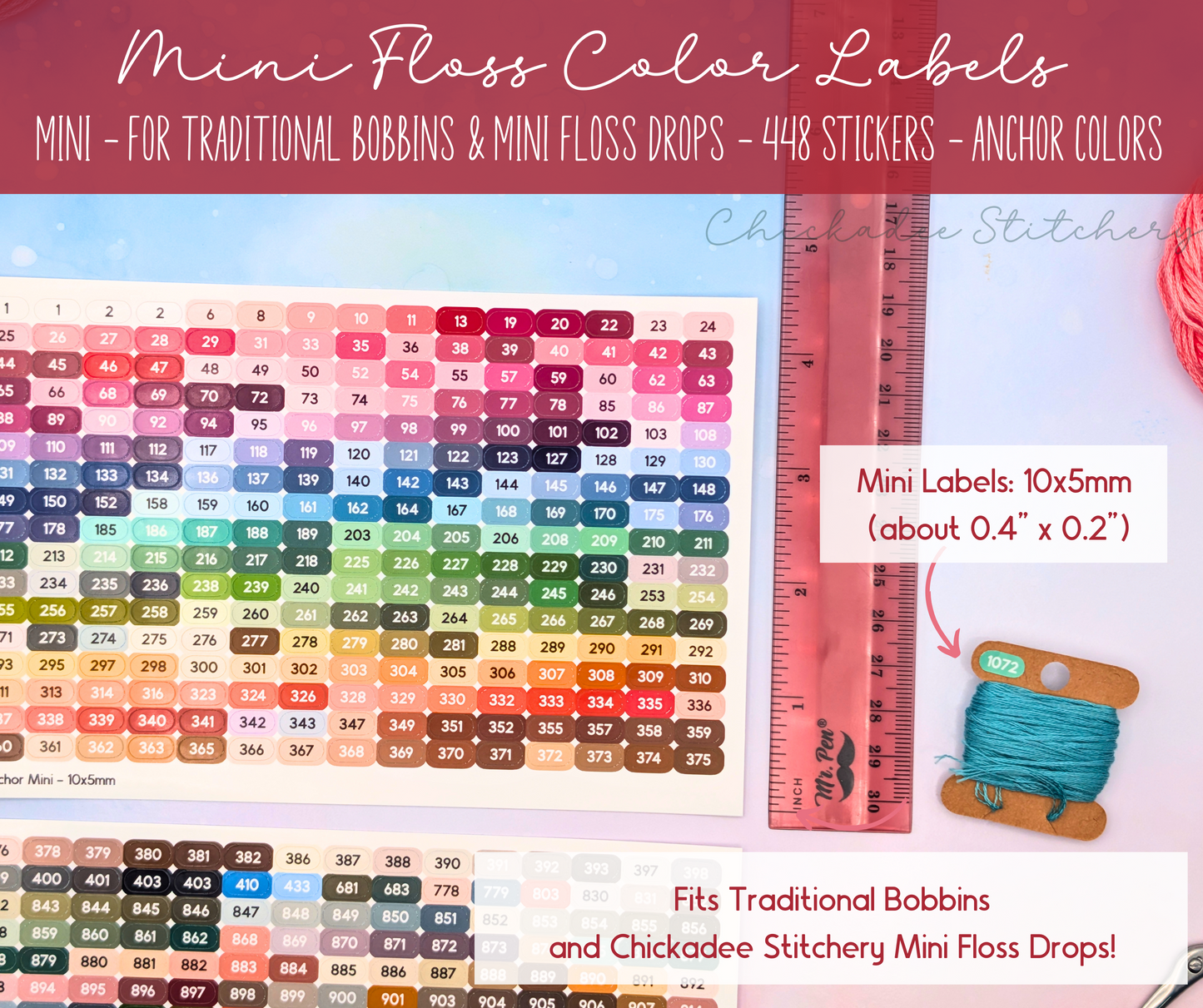 Anchor Floss Color Labels for Bobbins and Floss Drops - Set of 448 stickers