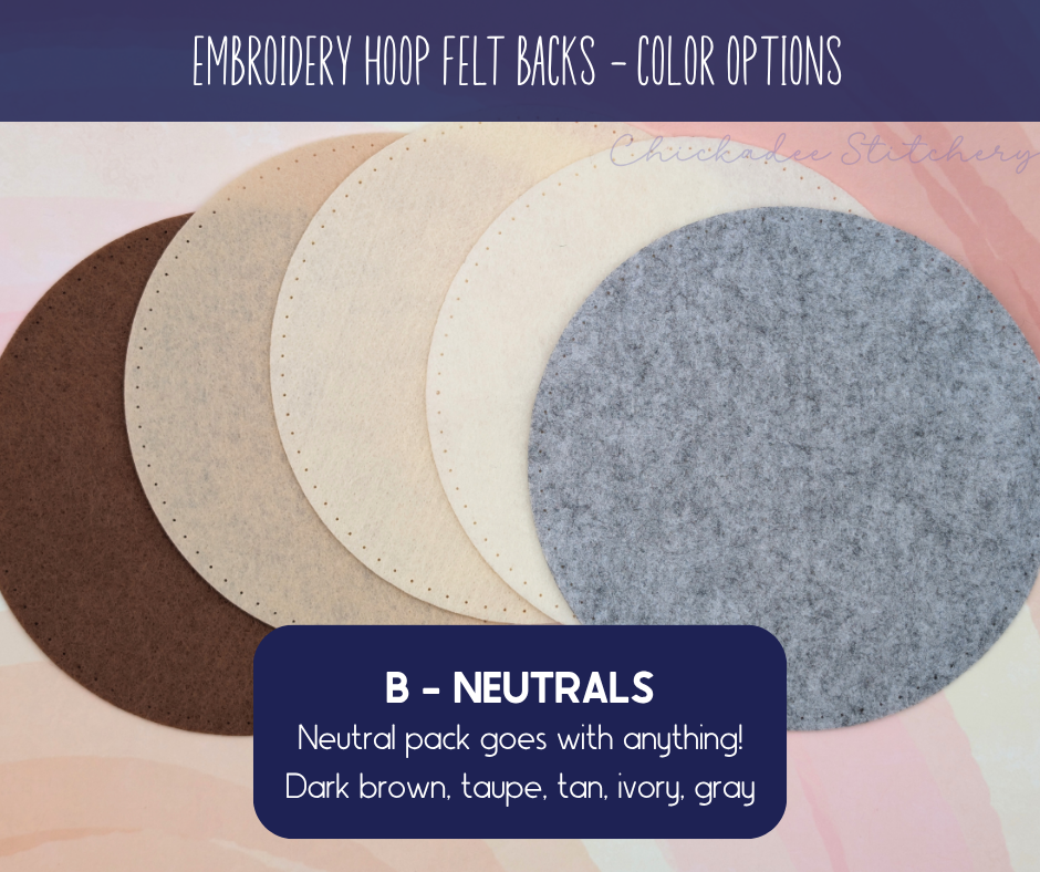 Embroidery Hoop Felt Backs with Pre-Cut Blanket Stitch Holes - Pack of 5