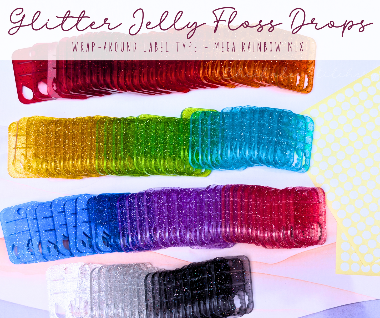 Bulk Glitter Jelly Acrylic Floss Drops: Mega Rainbow Mix