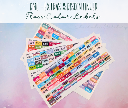 DMC Color Labels: Variegated, Variations, Coloris, Light Effects, Étoile, Satin & Discontinued Floss Colors