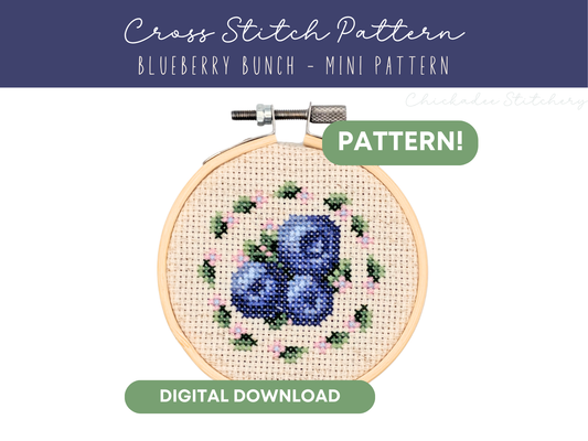 Blueberry Bunch - Mini Cross Stitch Pattern Digital Download