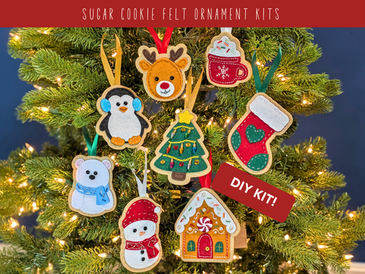 Sugar Cookie Felt Ornament Kits: Reindeer, Polar Bear, Christmas Tree, Hot Cocoa, Snowman, Stocking, Penguin, Gingerbread House