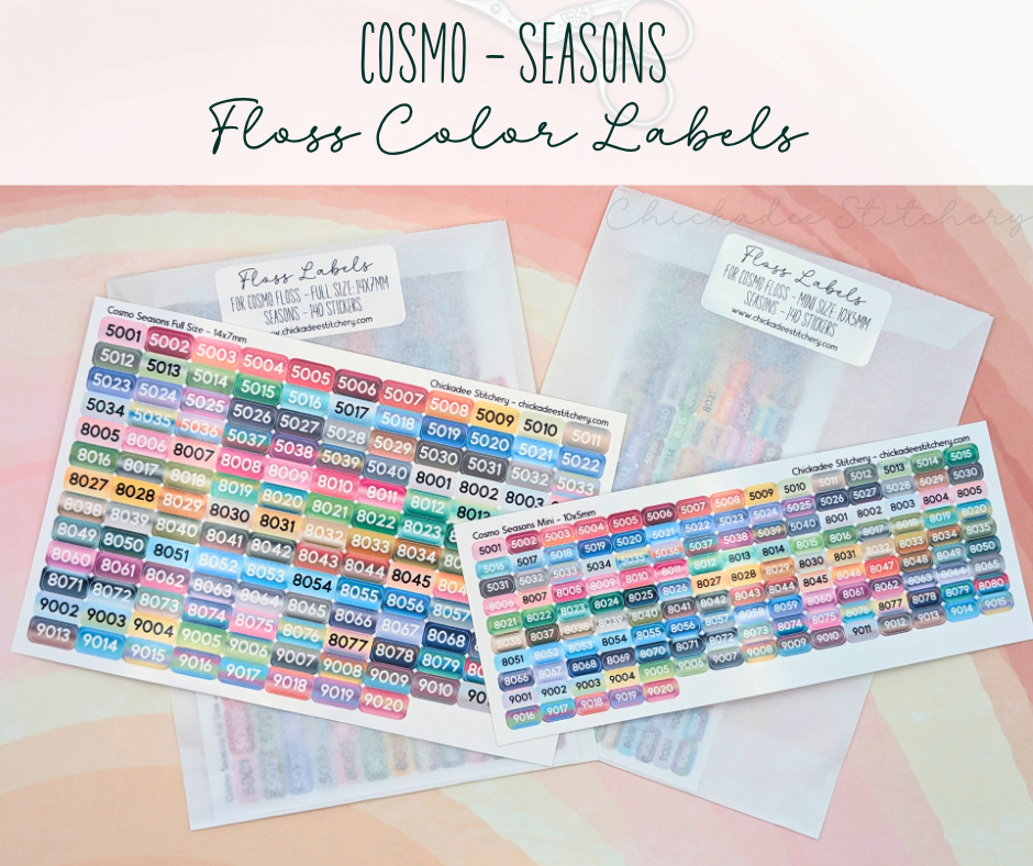 COSMO Seasons (Variegated) Color Labels - 140 Glossy Stickers for Floss Drops and Bobbins