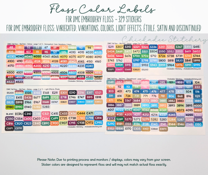 DMC Color Labels: Variegated, Variations, Coloris, Light Effects, Étoile, Satin & Discontinued Floss Colors