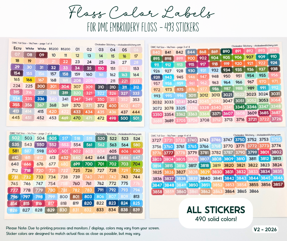 DMC Floss Color Labels for Floss Drops & Bobbins (Solid Colors)