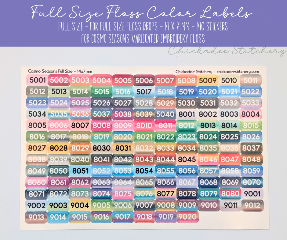 COSMO Seasons (Variegated) Color Labels - 140 Glossy Stickers for Floss Drops and Bobbins