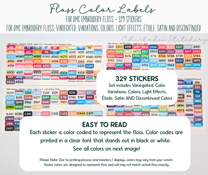 DMC Color Labels: Variegated, Variations, Coloris, Light Effects, Étoile, Satin & Discontinued Floss Colors