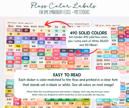 DMC Floss Color Labels for Floss Drops & Bobbins (Solid Colors)