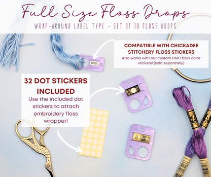 Floss Drops - Set of 10 - Full Size Wrap-Around Label Style with Partial Threads Holder