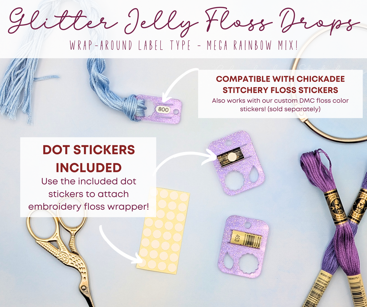 Bulk Glitter Jelly Acrylic Floss Drops: Mega Rainbow Mix