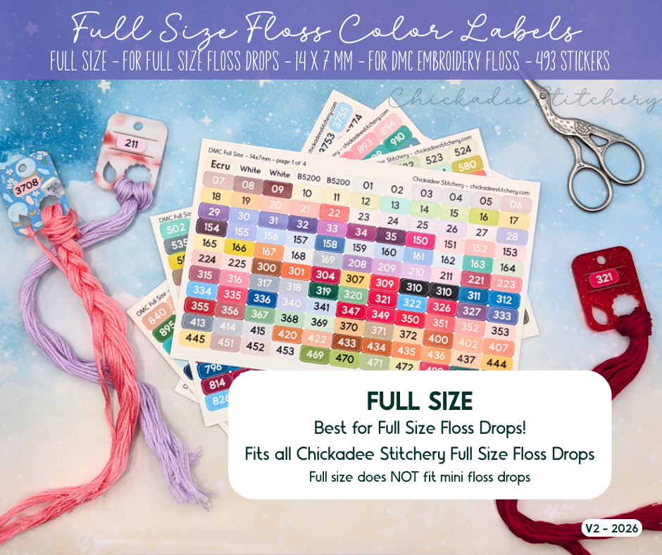 DMC Floss Color Labels for Floss Drops & Bobbins (Solid Colors)