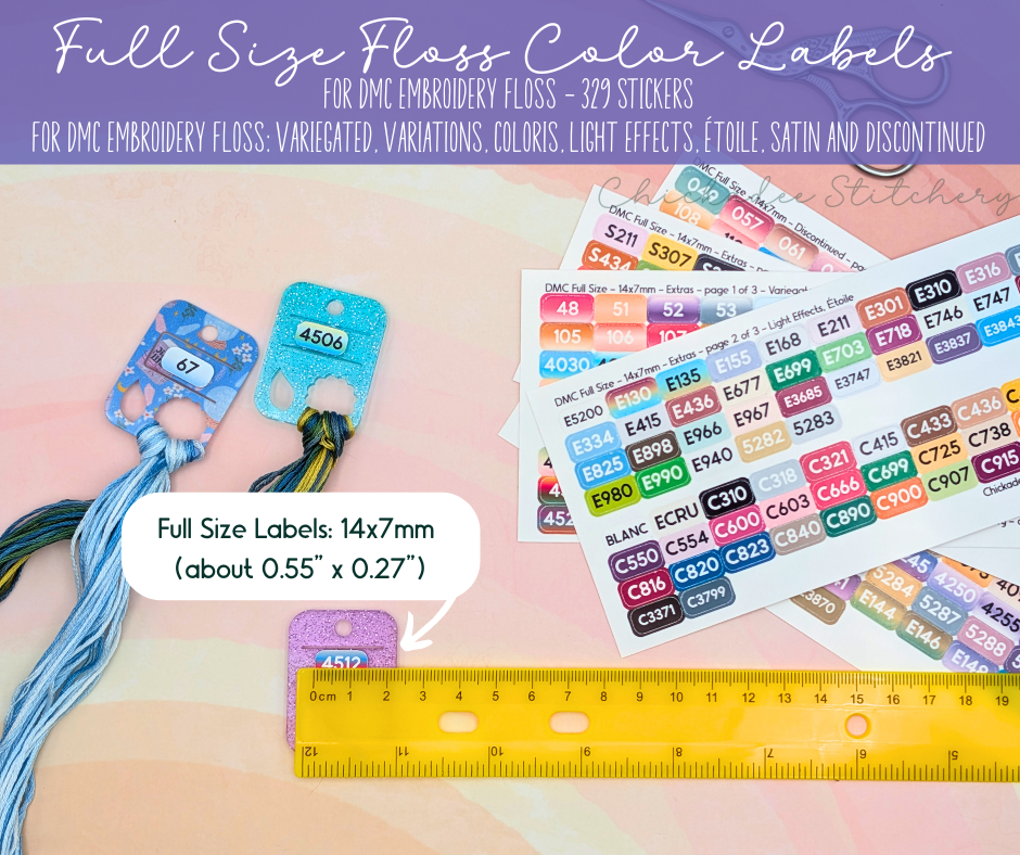 DMC Color Labels: Variegated, Variations, Coloris, Light Effects, Étoile, Satin & Discontinued Floss Colors
