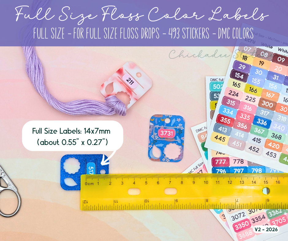 DMC Floss Color Labels for Floss Drops & Bobbins (Solid Colors)