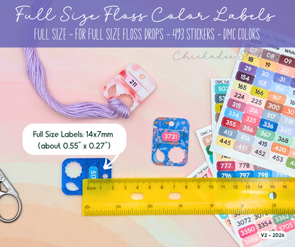 DMC Floss Color Labels for Floss Drops & Bobbins (Solid Colors)