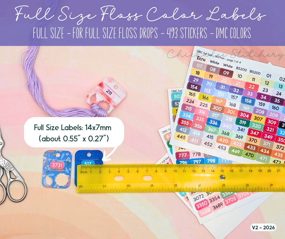 DMC Floss Color Labels for Floss Drops & Bobbins (Solid Colors)