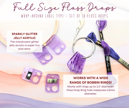 Floss Drops - Set of 10 - Full Size Wrap-Around Label Style with Partial Threads Holder