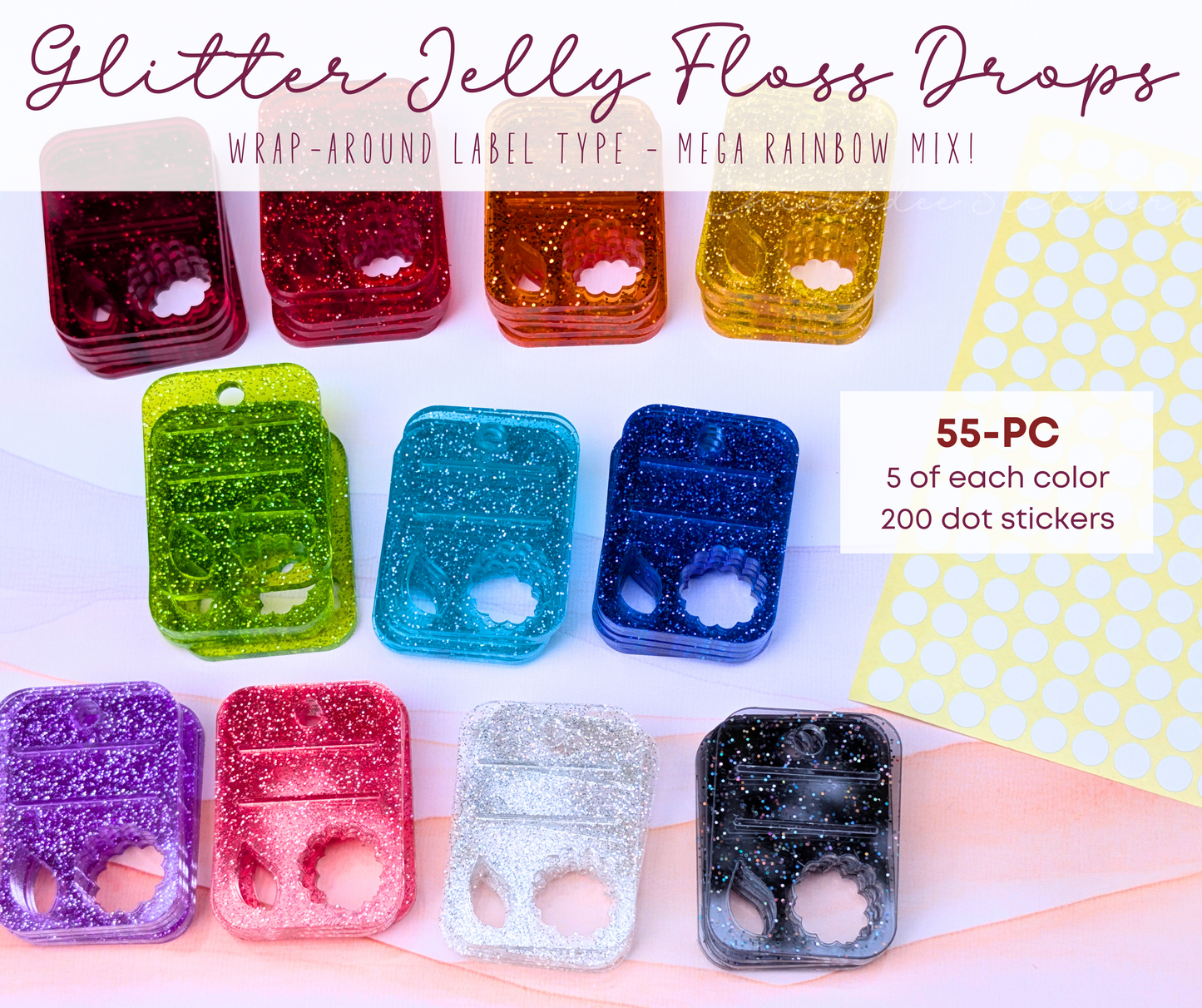 Bulk Glitter Jelly Acrylic Floss Drops: Mega Rainbow Mix