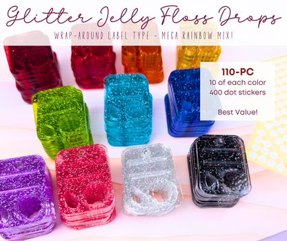 Bulk Glitter Jelly Acrylic Floss Drops: Mega Rainbow Mix
