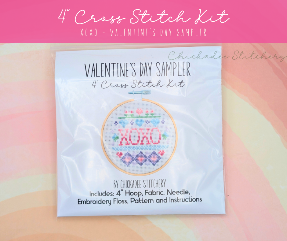 Cross Stitch Kit: XOXO Valentine's Day Sampler - 4"
