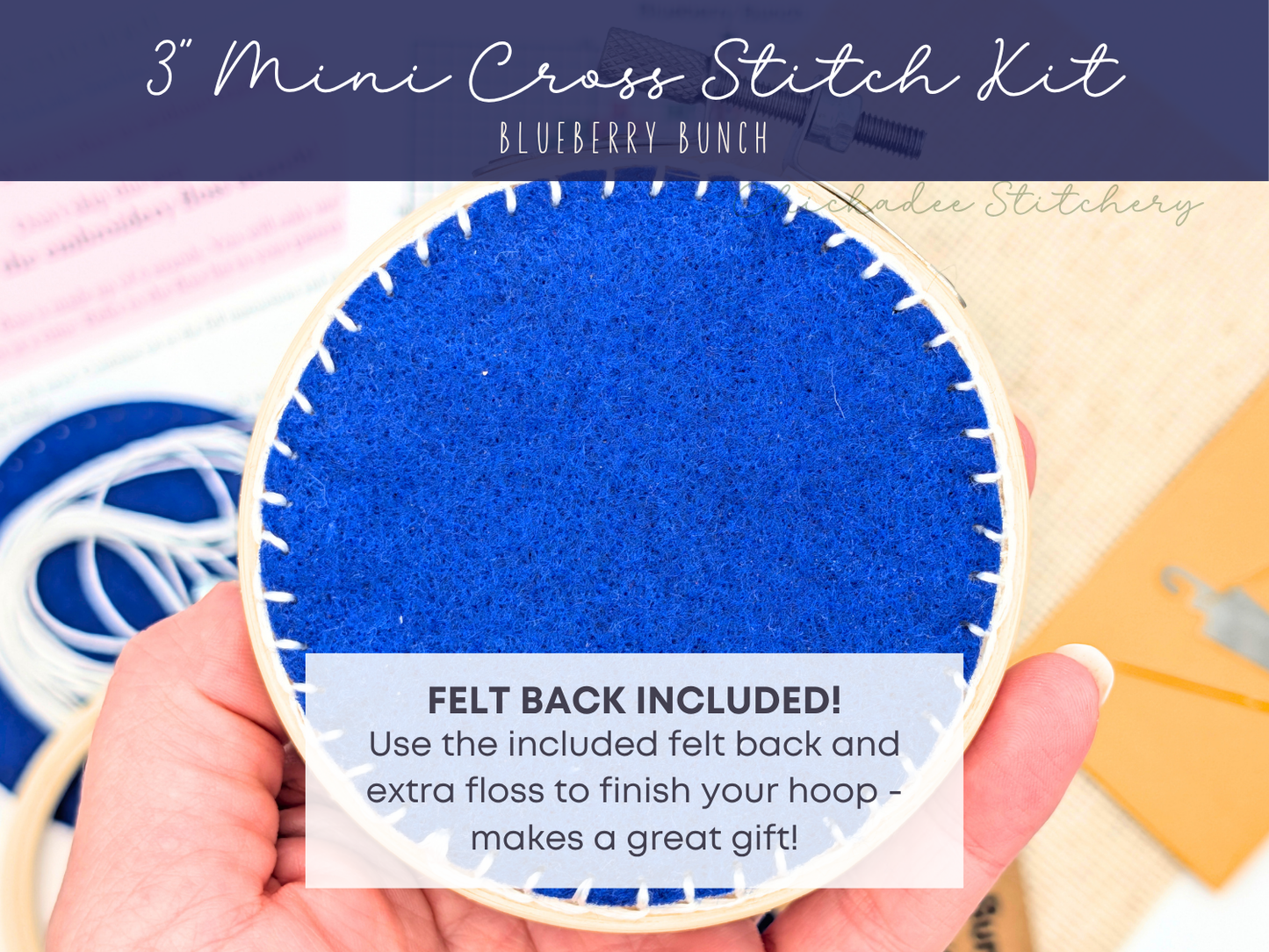 Mini Cross Stitch Kit: Blueberry Bunch 3"