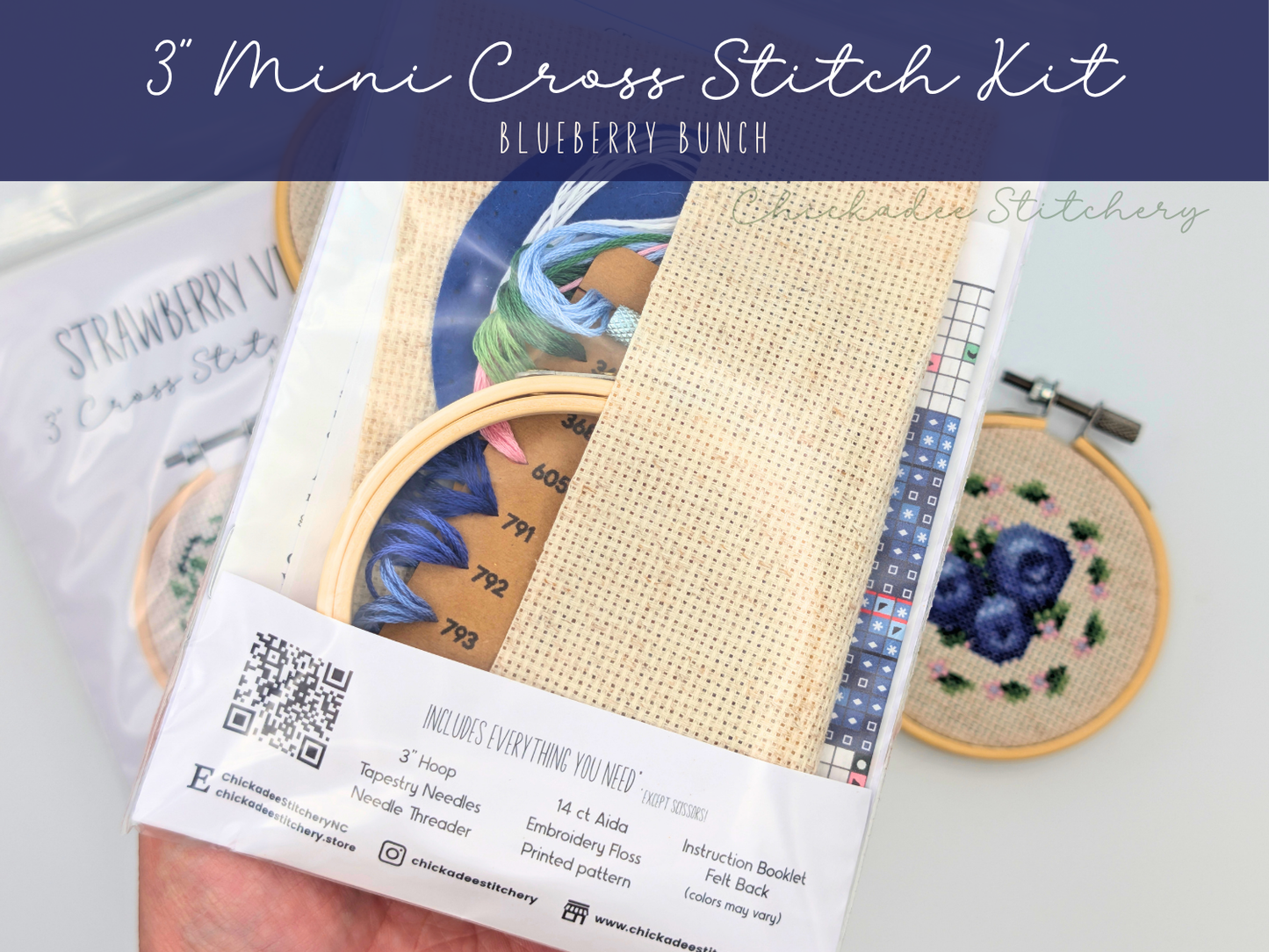 Mini Cross Stitch Kit: Blueberry Bunch 3"