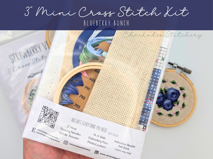 Mini Cross Stitch Kit: Blueberry Bunch 3"