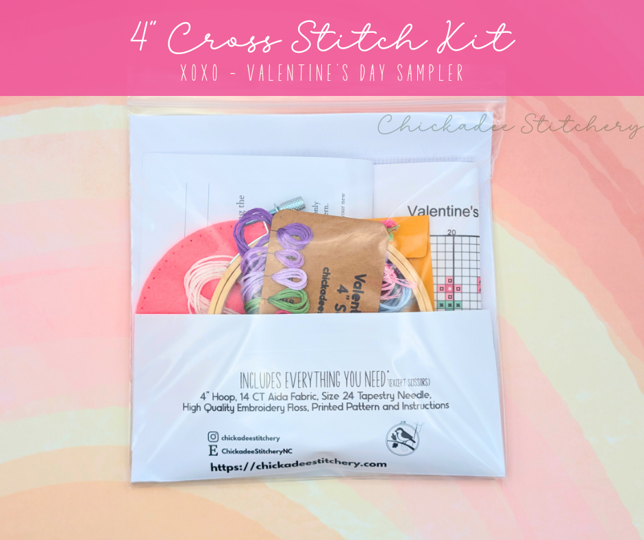 Cross Stitch Kit: XOXO Valentine's Day Sampler - 4"