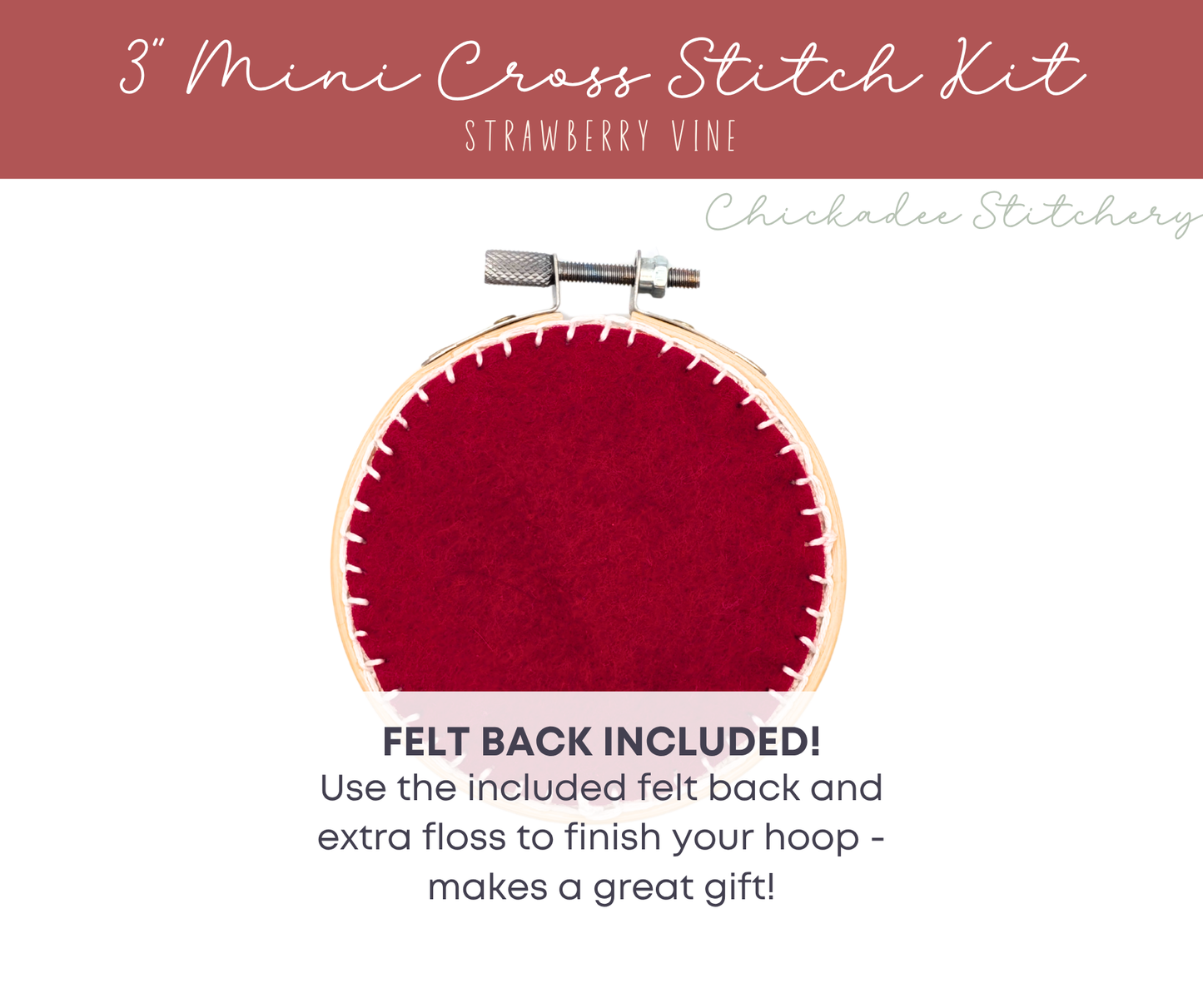 Mini Cross Stitch Kit: Strawberry Vine 3"