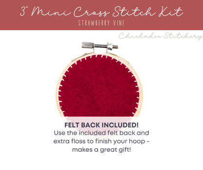 Mini Cross Stitch Kit: Strawberry Vine 3"