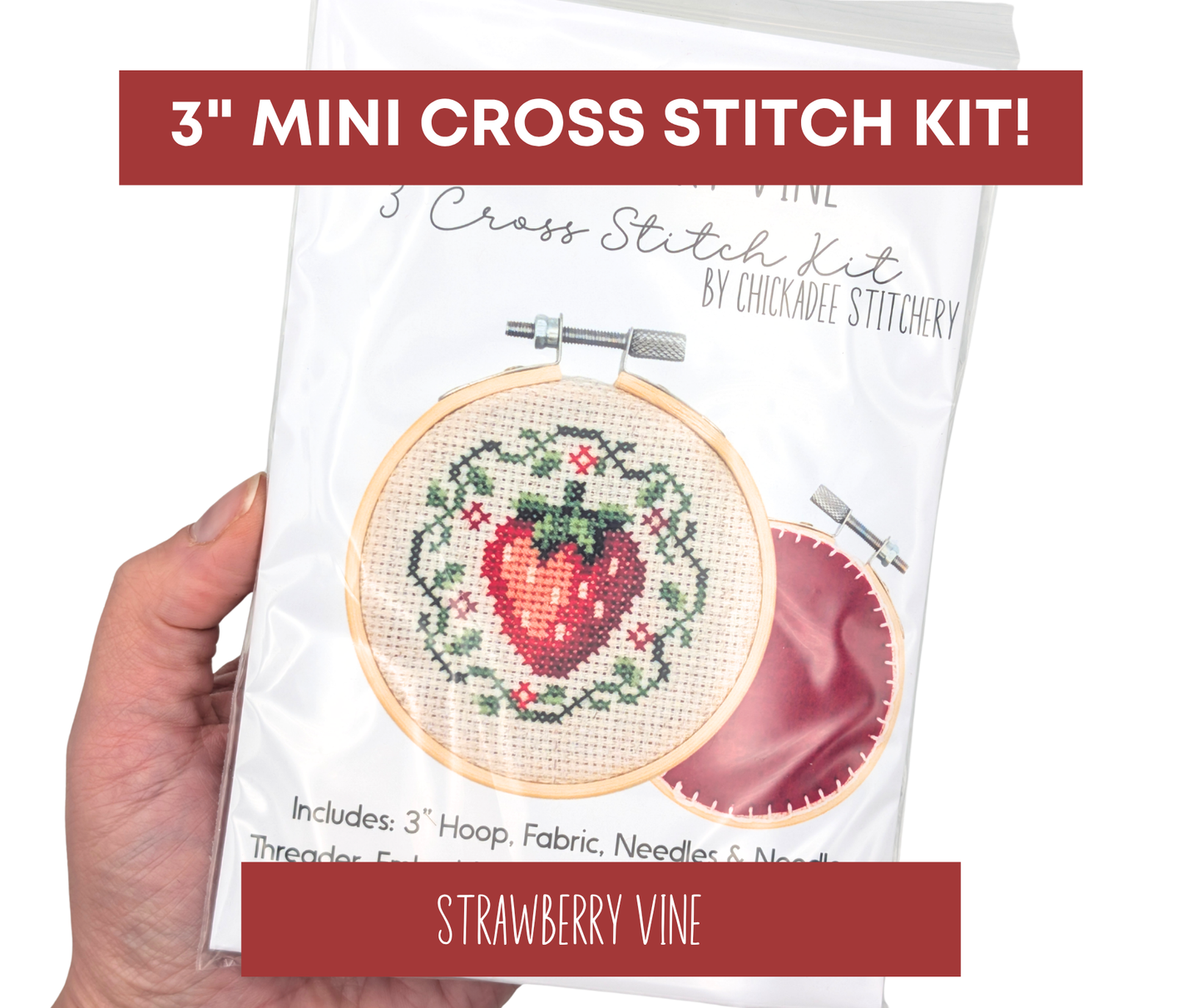 Mini Cross Stitch Kit: Strawberry Vine 3"