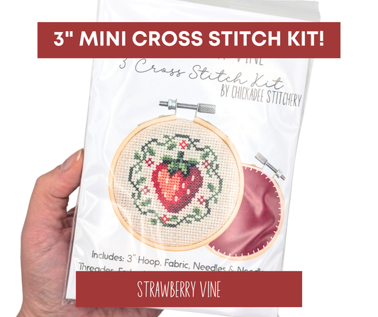 Mini Cross Stitch Kit: Strawberry Vine 3"