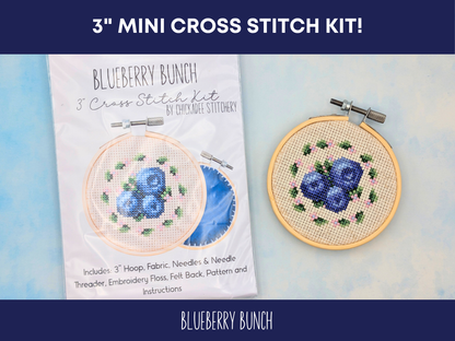 Mini Cross Stitch Kit: Blueberry Bunch 3"