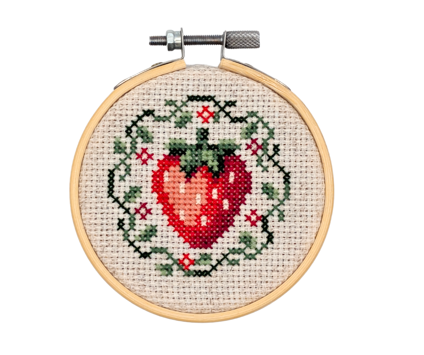 Mini Cross Stitch Kit: Strawberry Vine 3"
