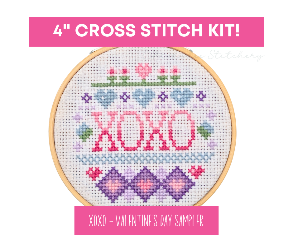Cross Stitch Kit: XOXO Valentine's Day Sampler - 4"